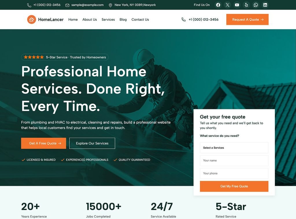 Home services Premium WordPress Theme for for local business